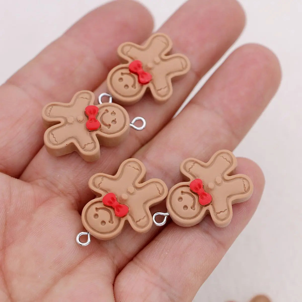 10pcs Cartoon Bow Gingerbread Decoration Christmas Pendants for DIY Jewelry, Necklace Bracelet Earrings Keychain Accessories