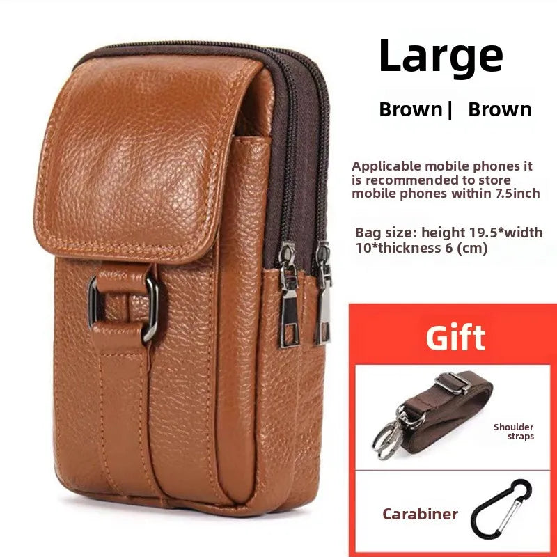 Men's Mobile Phone Waist Bag Outdoor Work Chest Bag PU Cigarette Case Key Chain Wear Belt Backpack Sport Hiking Portable Satchel