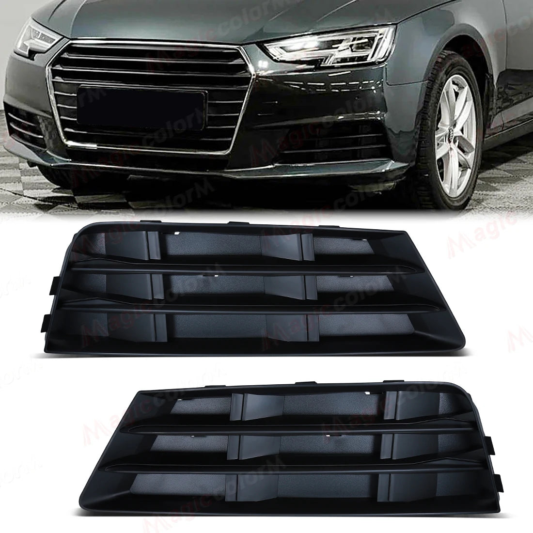 Car Front Bumper Grill Grille For Audi A4 B9 2016 2017 2018 Front Bumper Fog Lamps Covers 8WD807681B 8WD807681RN4 8WD807682B