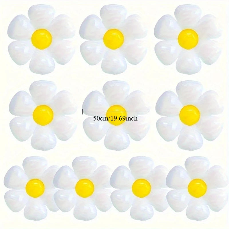 10pcs Elegant Daisy Balloons, Floral Decorations, White with Yellow Centers, Perfect for Summer Celebrations & All Occasions