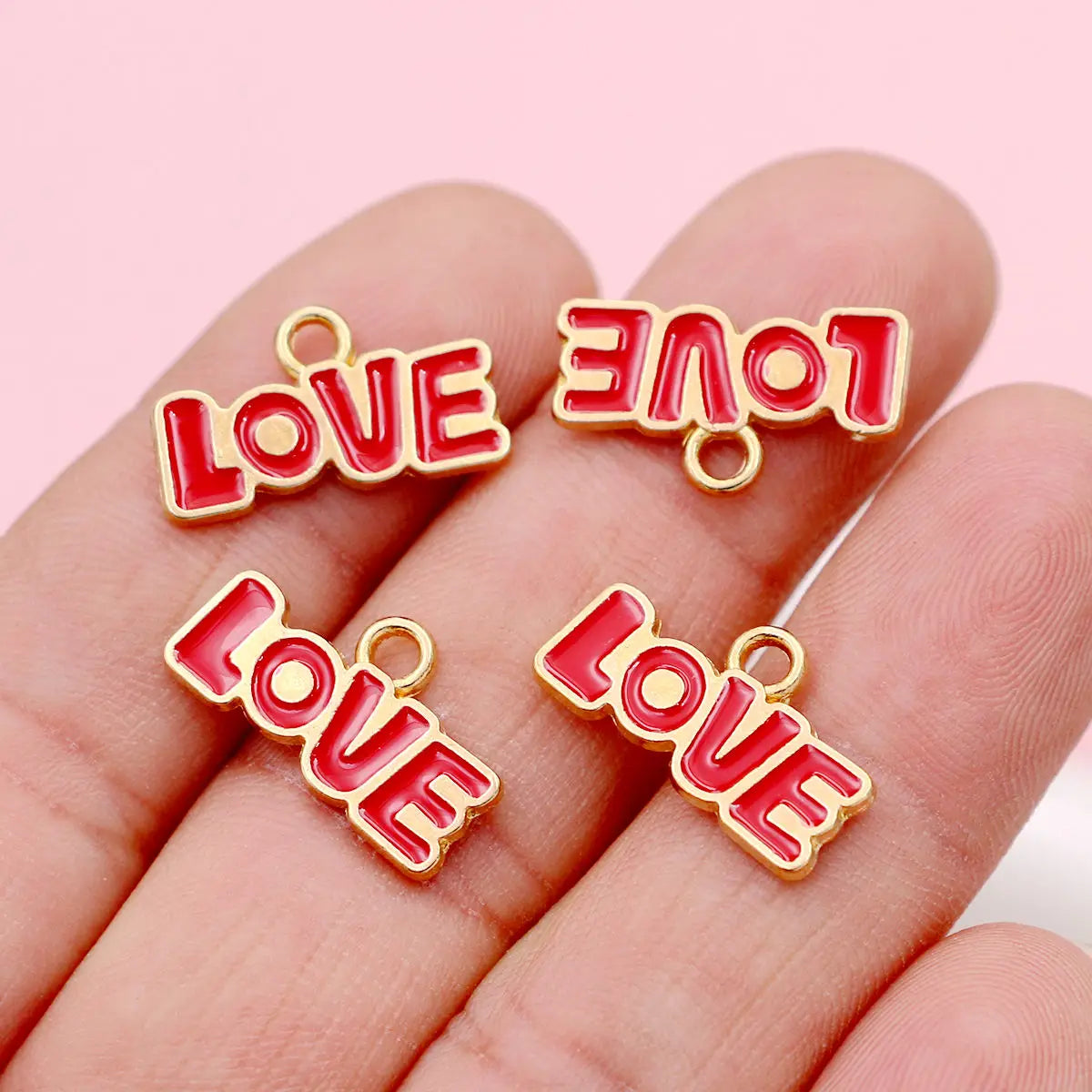 20Pcs Golden Color Red Love Charms Pendants for Jewelry Making DIY Necklace Bracelet Earrings Key Chain Accessories Valentine's