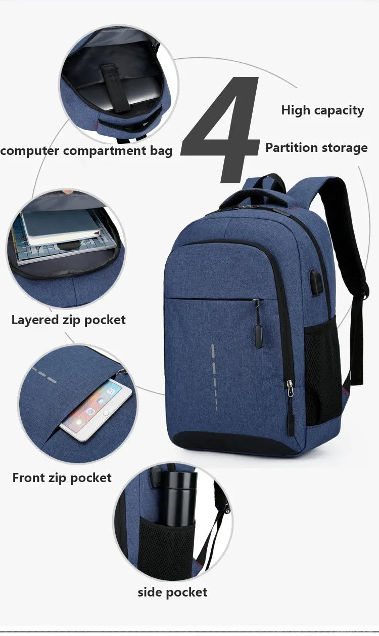 Ultra Lightweight Men' Waterproof Backpack USB Charging Travel Laptop Phone Bag