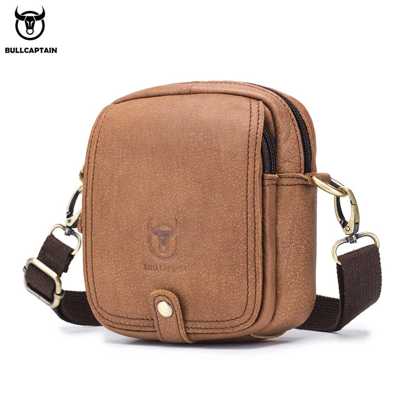 BULLCAPTAIN Casual Men's Messenger Shoulder Bags Premium YKK Smooth Zipper Pocket Leather Shoulder Bag for Men Male Belt Bag's