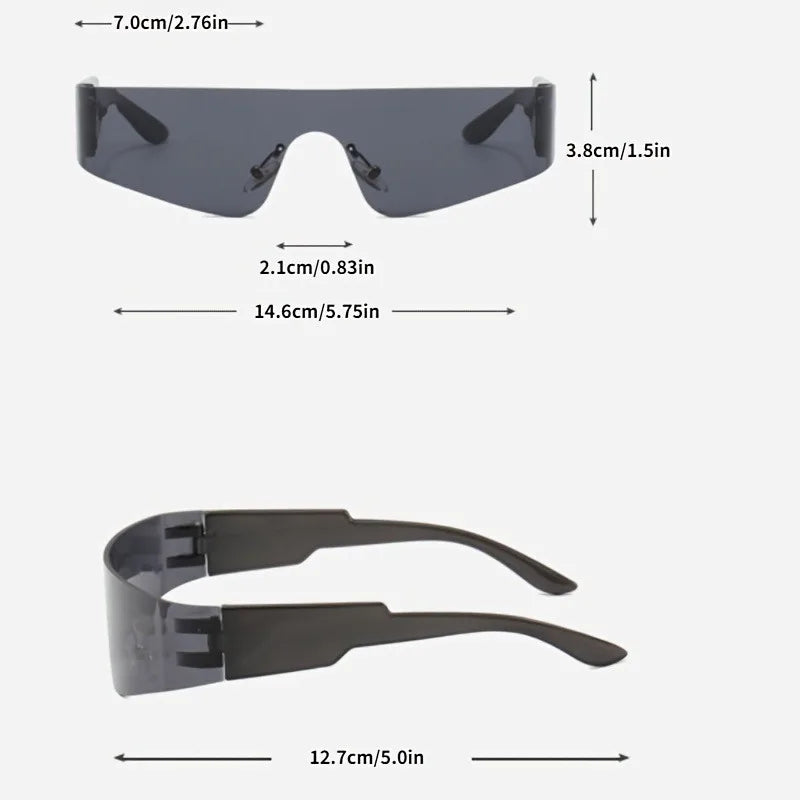 2pcs of Frameless Wrap-Around Glasses for Women Punk Style, Futuristic Tint Y2K Flat Top Iridescent Fashion Glasses for Men