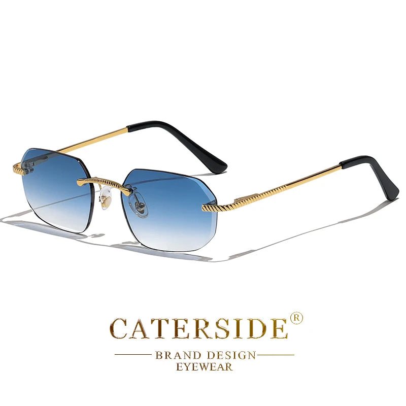 CATERSIDE New Retro Rimless Sunglasses Men's Polygon Luxury Brand Designer Sun Glasses Women Party Festival Eyewear Gift Case