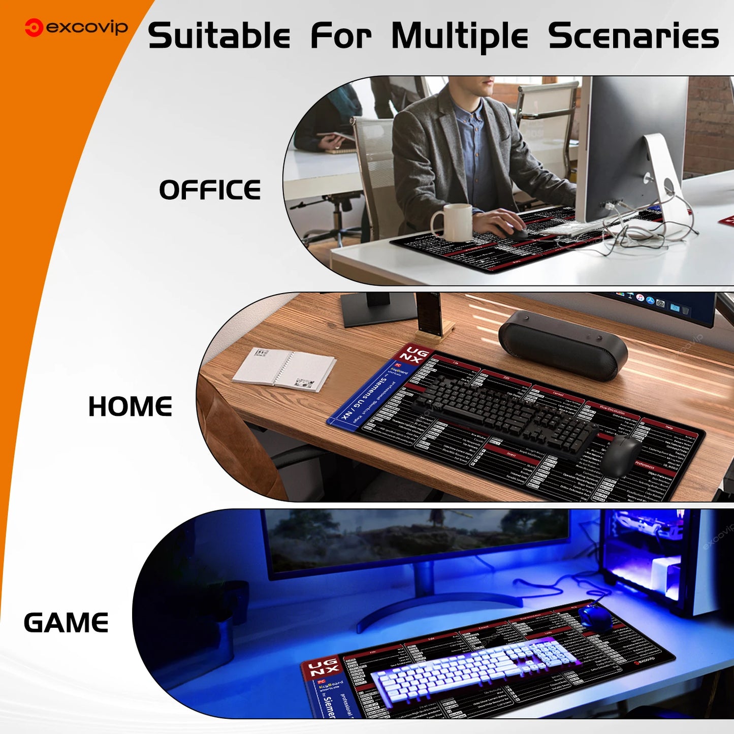 EXCO Shortcut Mouse Pad for UGNX CNC Programming Large Cheat Sheet Keyboard Mousepad Desk Mat Non-Slip Rubber Base Stitched Edge