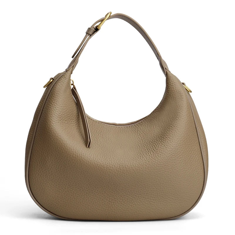 Genuine Cowhide Leather Mini Hobo Shoulder Bag for Women Pebbled Leather Top Handle Crossbody Bag with Hardware Underarm Bags