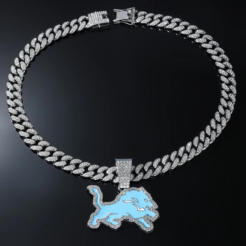 Men Women Hip Hop Blue Wolf Pendant Necklace With 13mm Crystal Cuban Chain HipHop Iced Out Bling Necklaces Fashion Charm Jewelry
