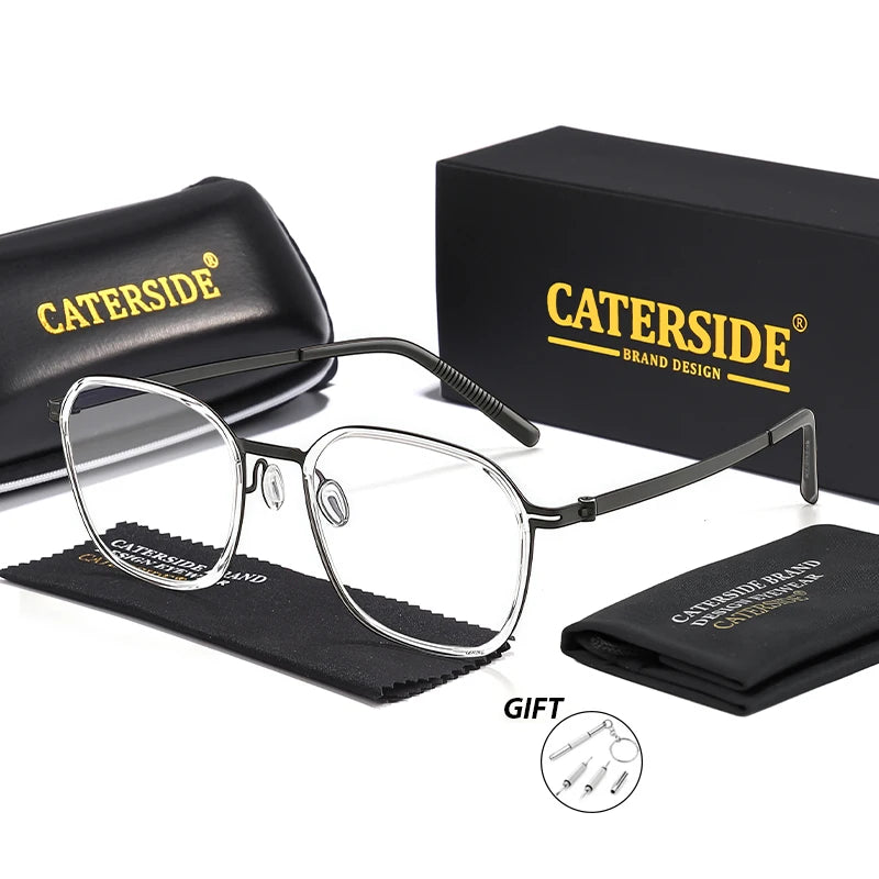 CATERSIDE Vintage Titanium Frame Men Optical Glasses Frame Ultra Light Eyeglasses Women Daily Anti Blue Light Reading Eyewear