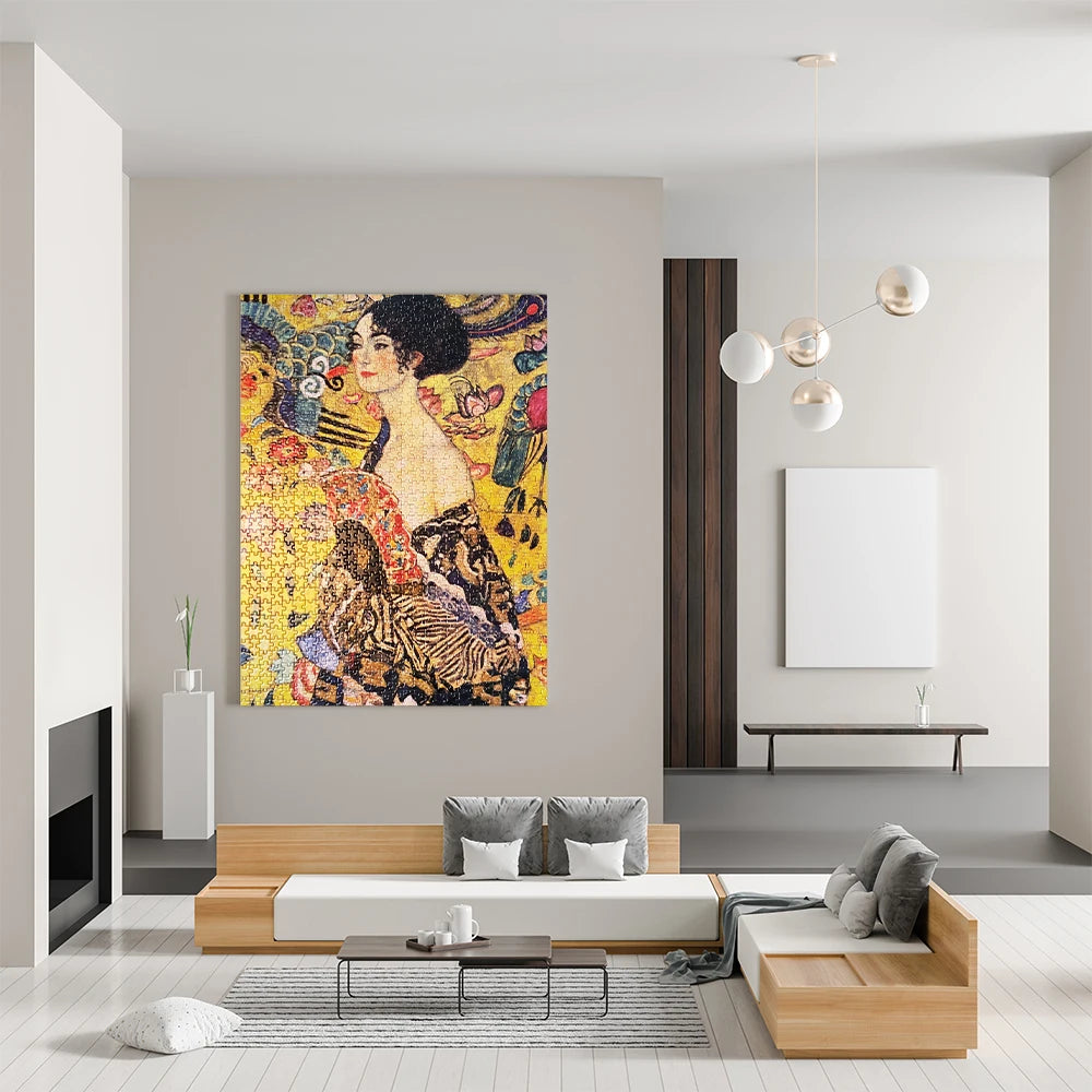 MaxRenard Jigsaw Puzzle 1000 Pieces for Adult Klimt Lady With Fan Environmentally Friendly Paper Christmas Gift Toy