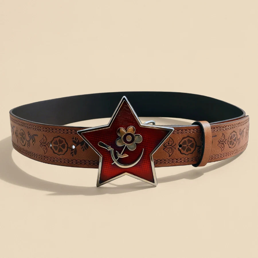 Western Cowboy Style Vintage Casual Belt - Horse Carved Buckle & Bohemian Print, Perfect for Daily Commute & Dating Outfits
