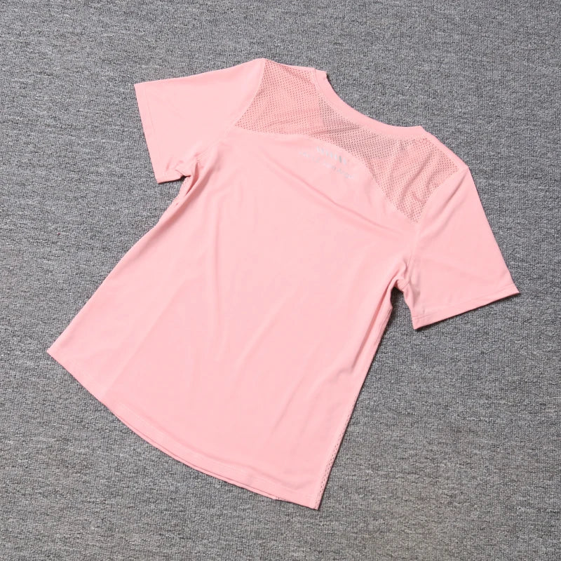2024 Women Sports T-shirt Yoga Short Sleeve Top with Side Mesh Running Gym Sportswear Girls Fitness Yoga Top