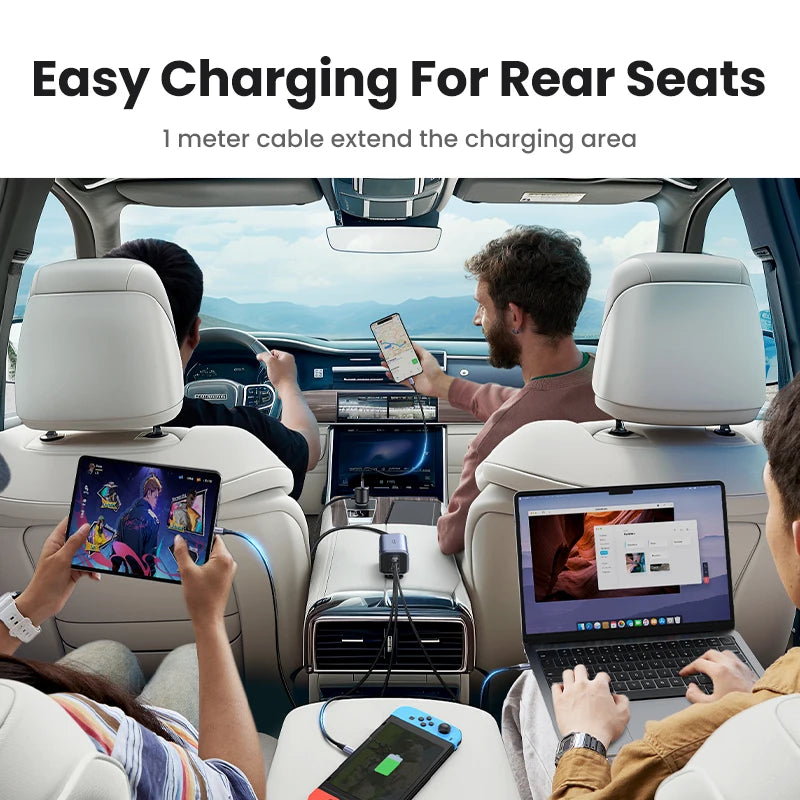 UGREEN Car Charger 150W Fast Charge Extender 4 USB Devices GaN Charger for iPhone 17 16 15 USB C Charger for iPad Notebook