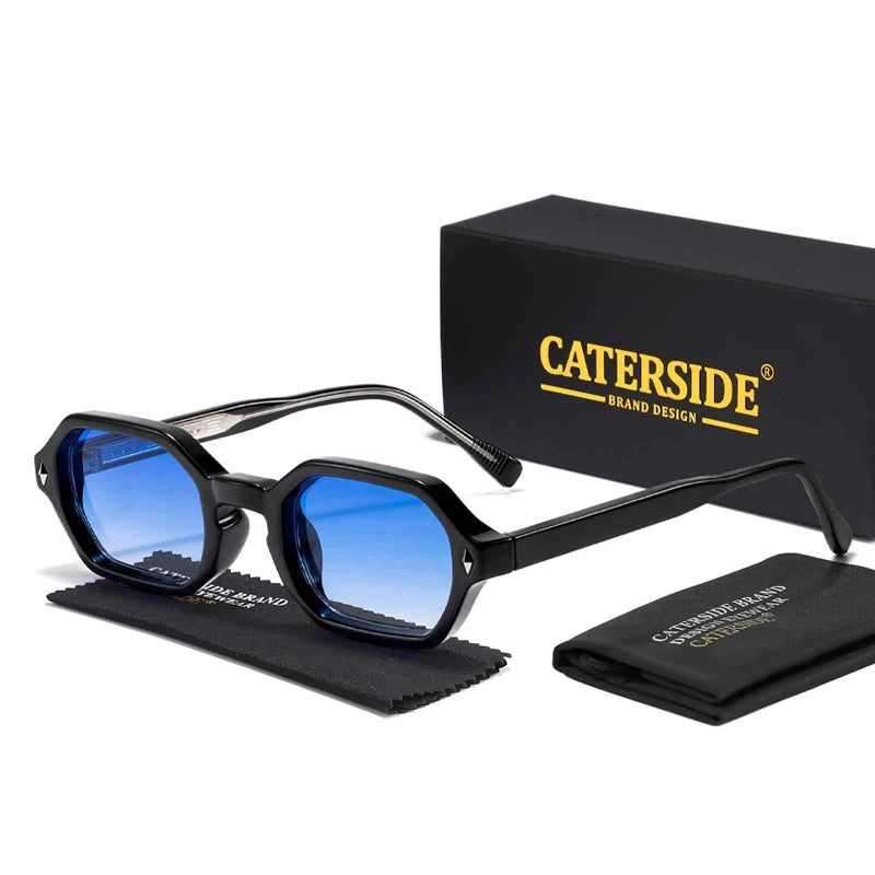 CATERSIDE Fashion Polygon Sunglasses Men Small Frame Gradient Lens Sun Glasses for Summer Beach Party Ideal Choice for Gifts