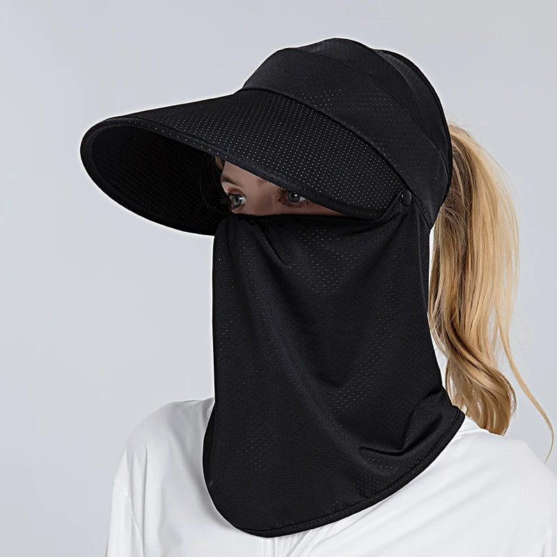 Xinbaoguan 100% polyester 8094 summer new ponytail ice feeling sunscreen hat for women cycling face mask outdoor sunshade hat