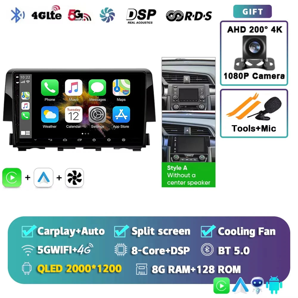 Android 15 Car Radio For Honda Civic 10th 2015 2016 2017 2018 2019 2020 2021 Player Wireless Carplay Android Auto Multimedia 2 D