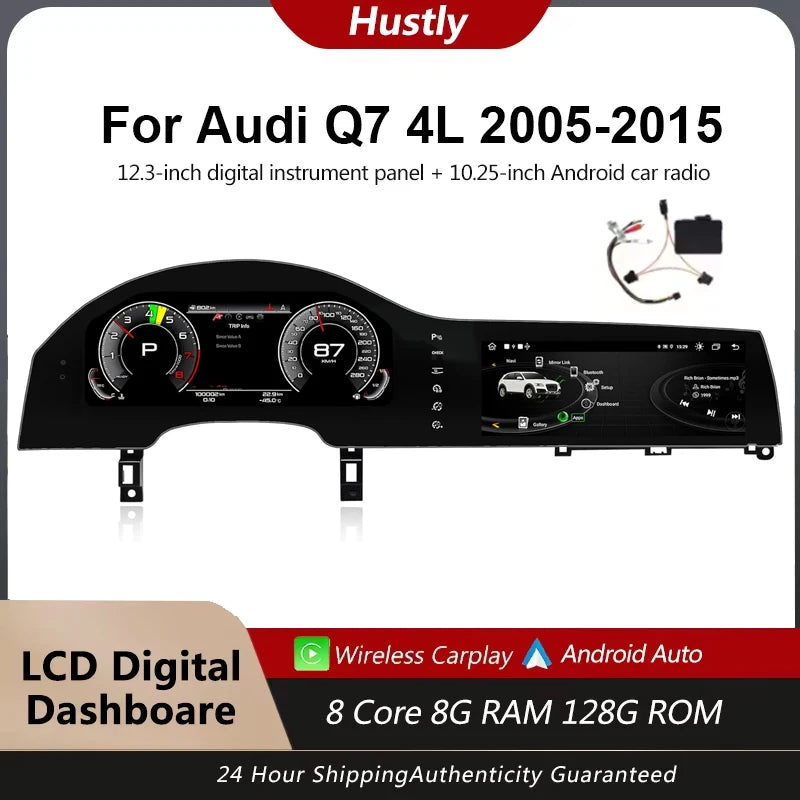 For Audi Q7 2005-2015 digital instrument panel, speedometer, Android radio, wireless CarPlay, GPS navigation 4+64GB