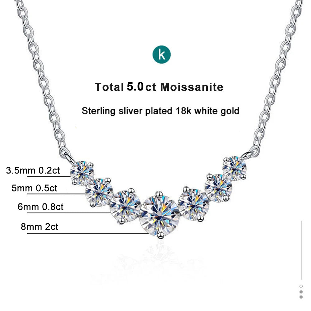 Woman's Moissanite Jewelry, 925 Sterling Silver Plated 18k White Gold Necklace.