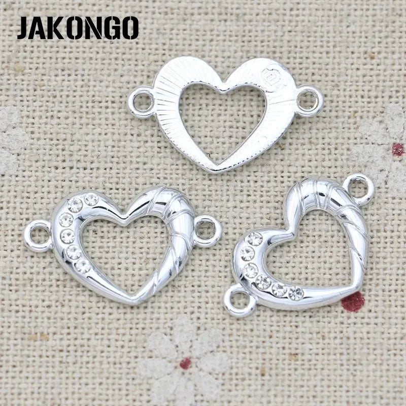 5Pcs Sliver Plated Crystal Heart Charm Connectors fit Jewelry Making Bracelet Findings Accessories DIY 23x14mm