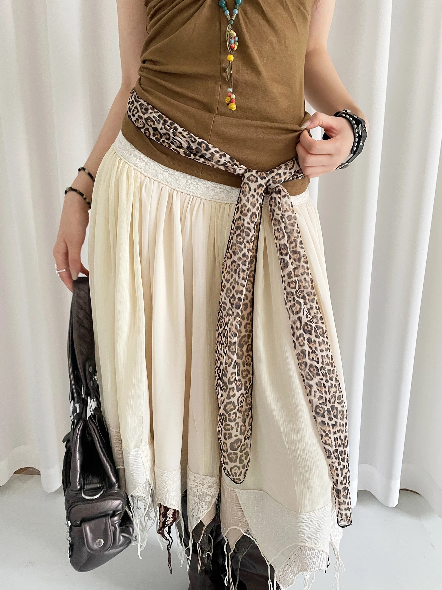 American Sexy Girl Style Leopard Print Belt Women's Minority Design Sense Skirt Jeans Accessory Silk Scarf Leather Belt