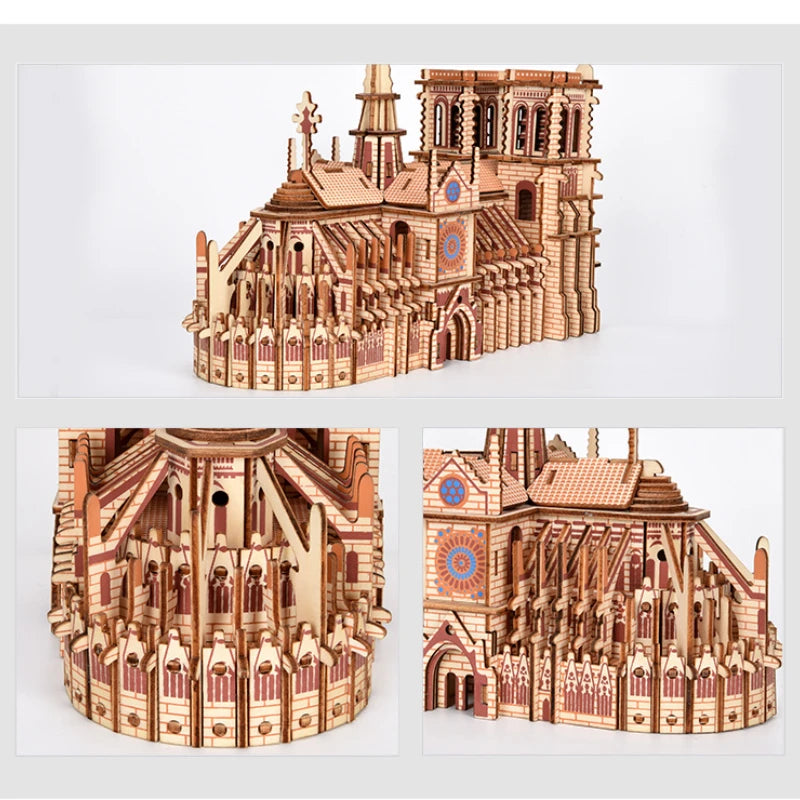 DIY 3D Wooden Puzzle Notre Dame De Paris Dimensional Model Learning Educational Games Toys for Children Architecture Decoration