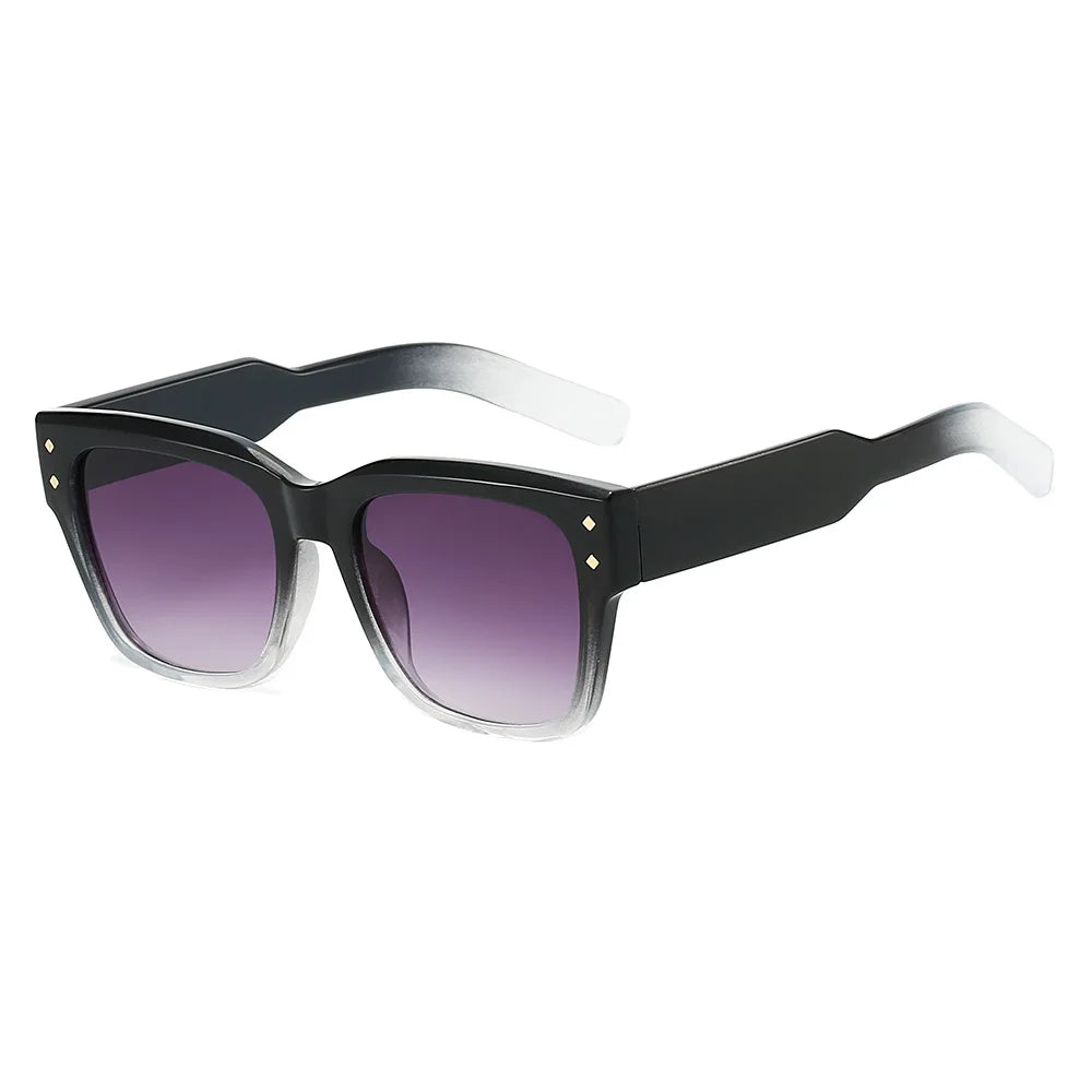 JNPCXI Vintage Rivets Square Men Sunglasses Fashion Amber Gradient Shades UV400 Women Outdoor Sun Glasses