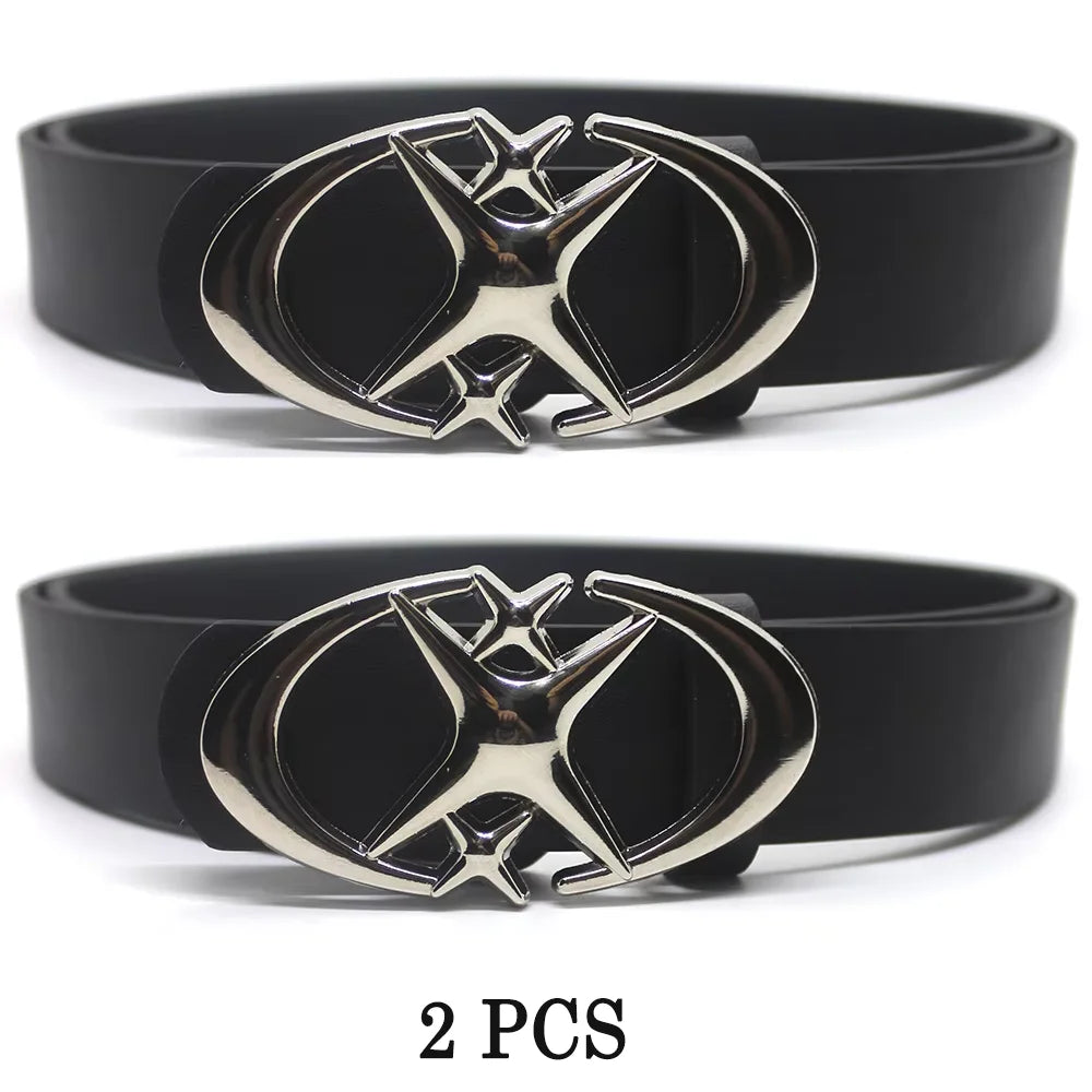 2 PC Punk Gothic Moon Star Buckle Belt PU Leather Y2K Waistband for Men Women