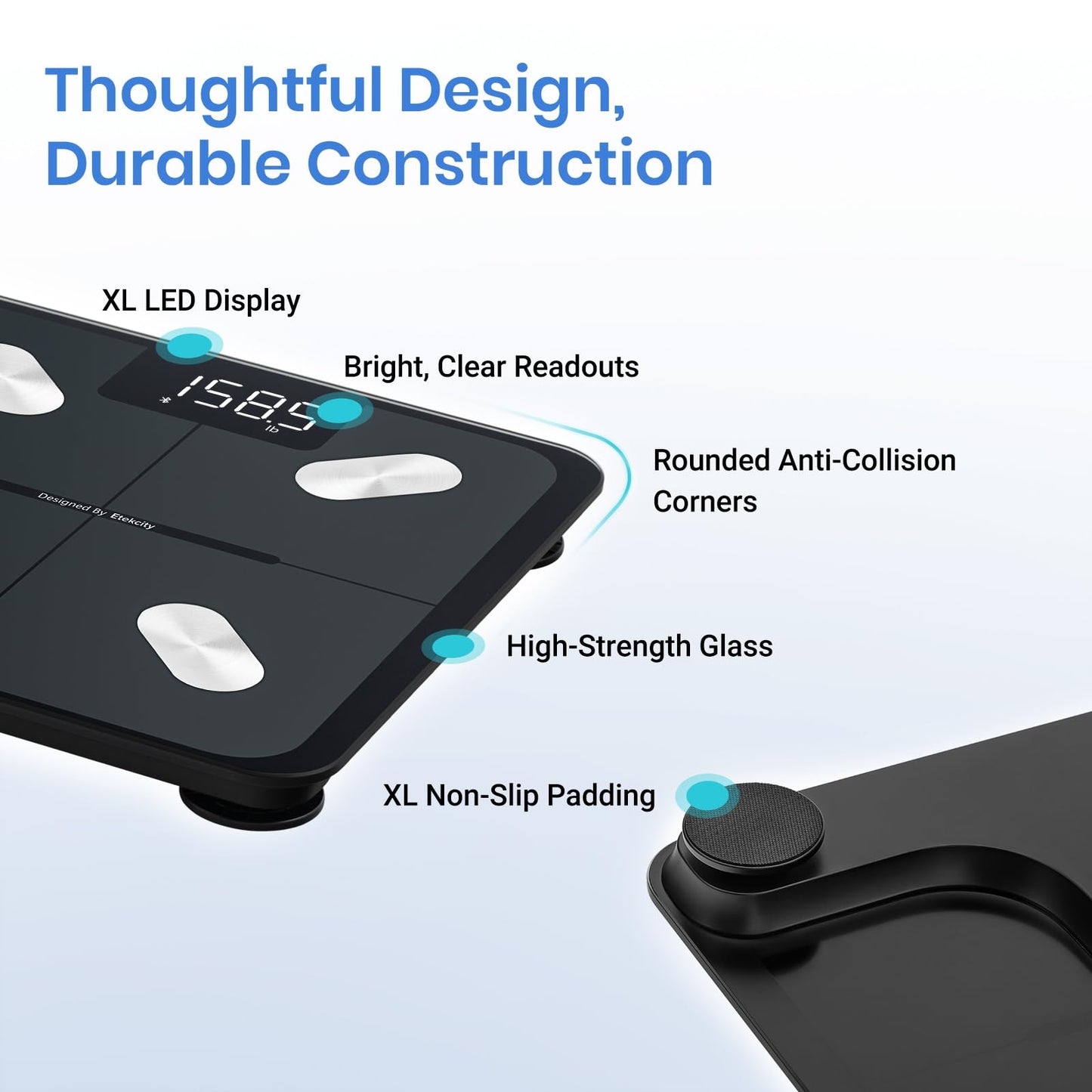 Etekcity Smart Scale for Body Weight, Bathroom Digital Weighing Scale with BMI, Body Fat, Muscle Mass, Accurate Bluetooth Home User Health Equipment Sync Apps