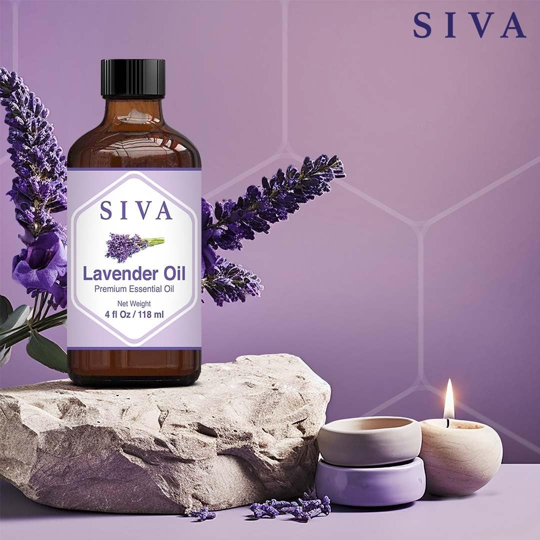 SIVA Lavender Essential Oil - 4 Fl Oz – Natural Lavender Oil - for Diffuser, Face, Skin Care, Aromatherapy, Hair Care, Scalp and Body Massage - with Dropper