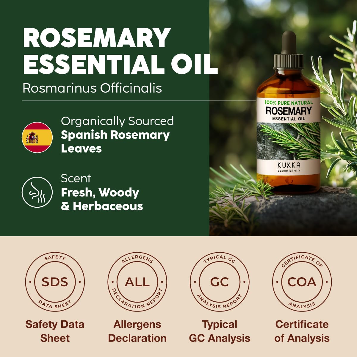 100% Pure & Natural Rosemary Oil for Hair, Skin, Aromatherapy & Soap Making Scent (4 Fl Oz / 118 ml)
