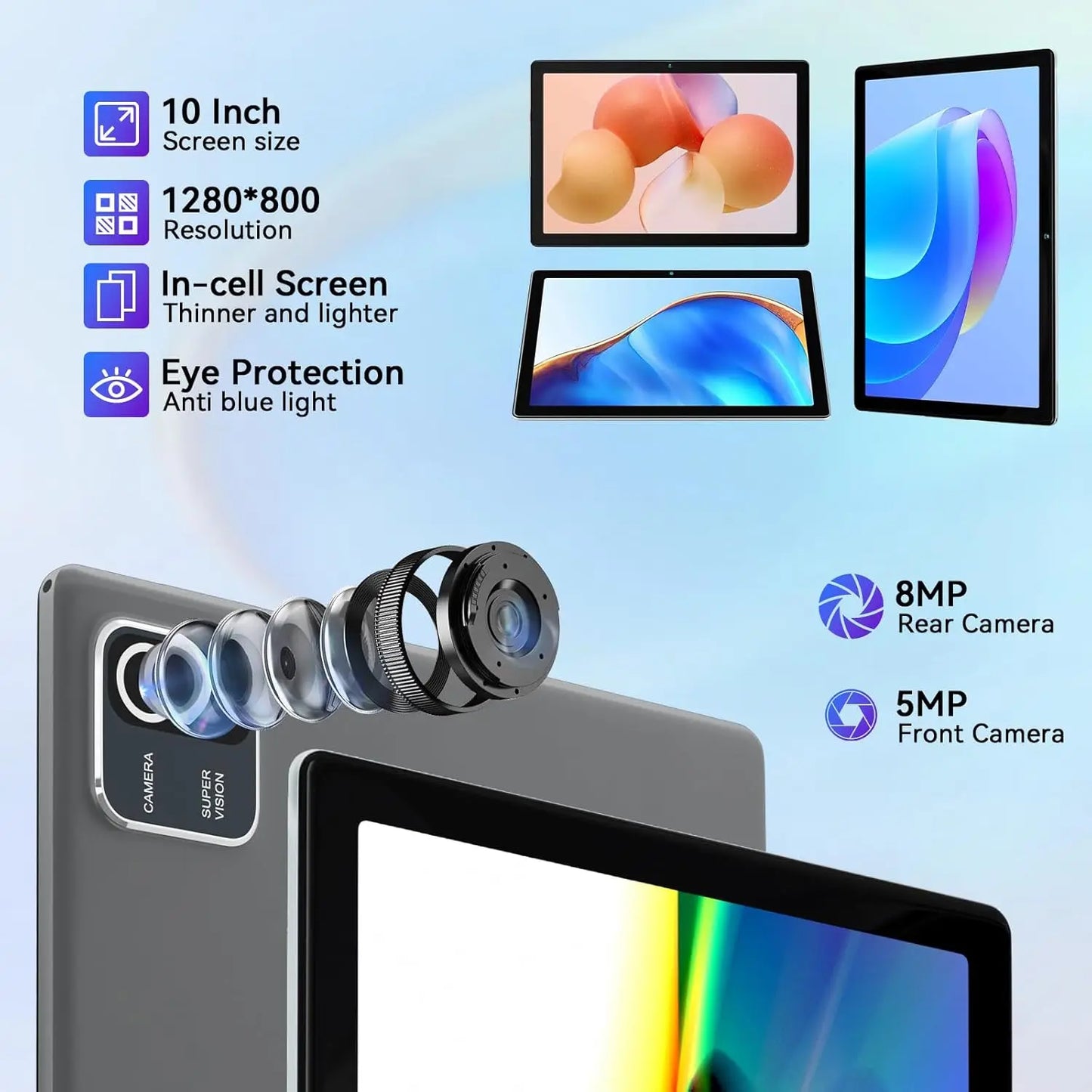 AEEZO MB1001 10" Android Tablet, 6GB+64GB, 5MP+8MP Camera, HD, WiFi, Bluetooth