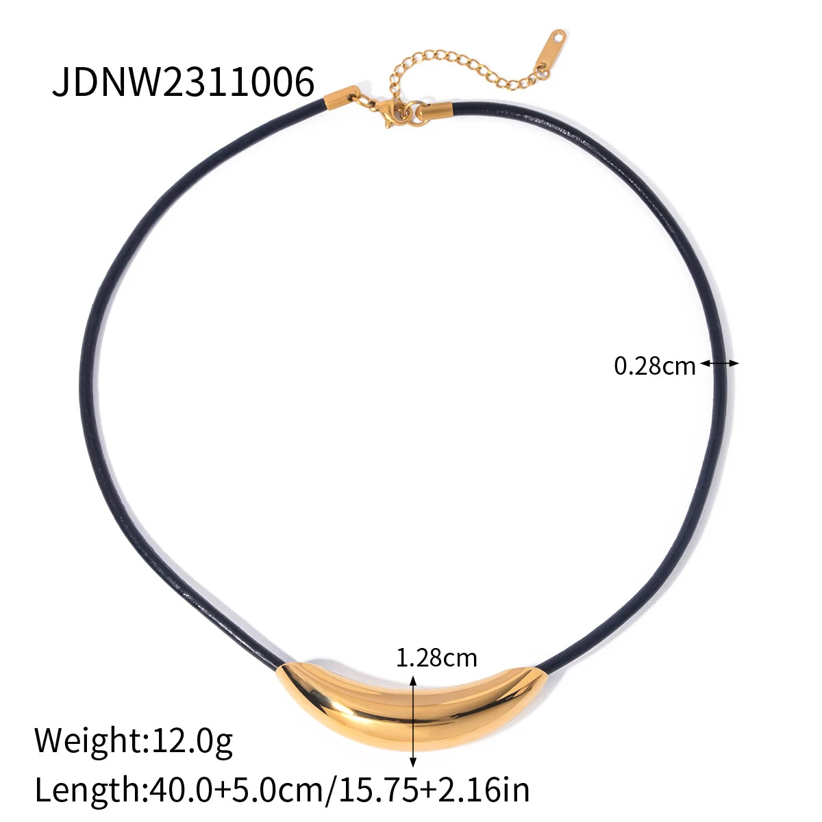 Uworld Fashion Trend 18k Gold Color Plated Stainless Steel Oversized Hammer Pattern Pendant Black Wax Rope Necklace Women's Acce