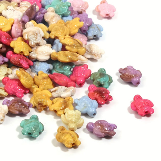 50pcs Colorful Acrylic Turtle Beads - Assorted Pastel & Vibrant Colors, Smooth & Glossy Finish for DIY Jewelry Making, Keychains