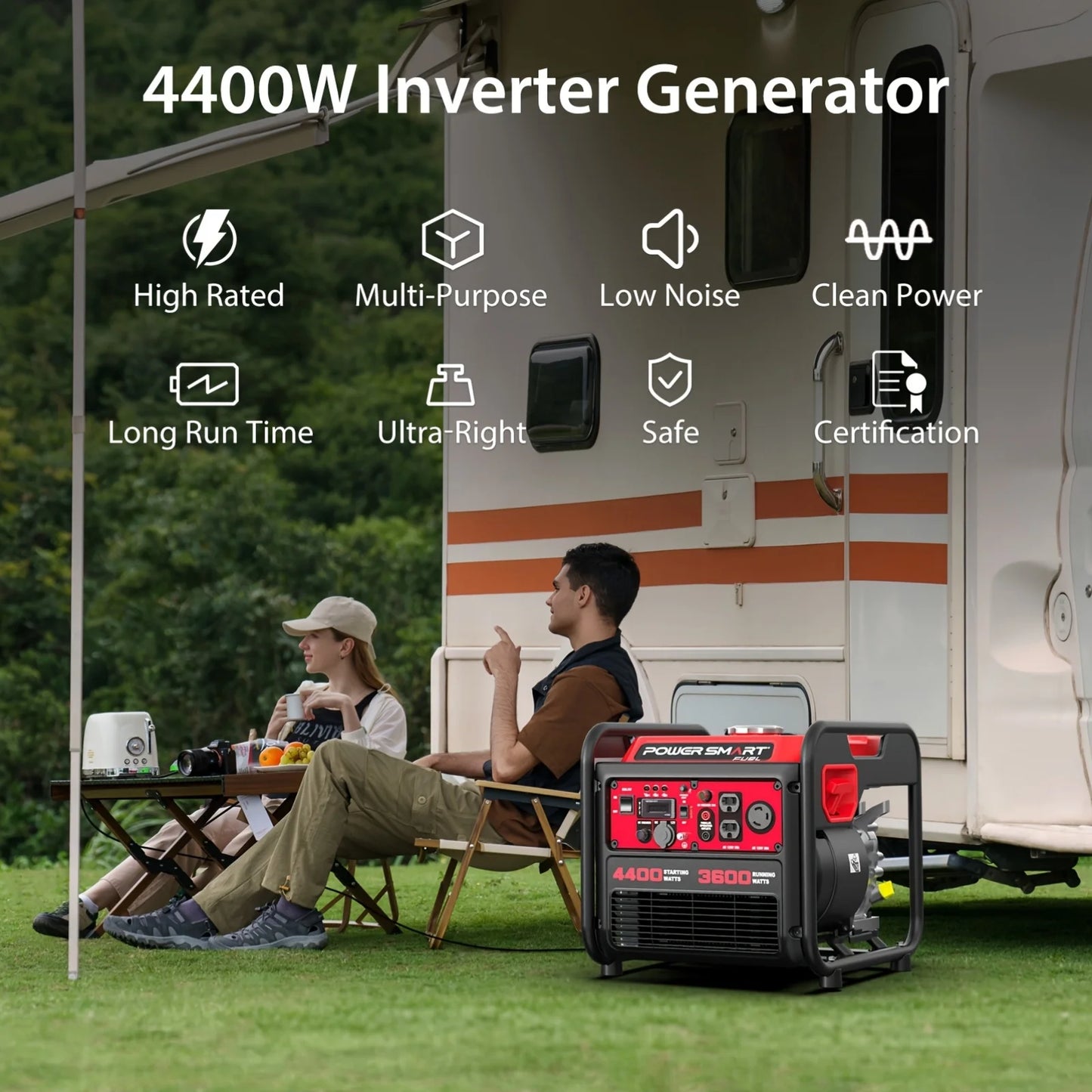 PowerSmart 4400W Portable Generator, Inverter Tech. RV 30A Outlet, Gas Powered