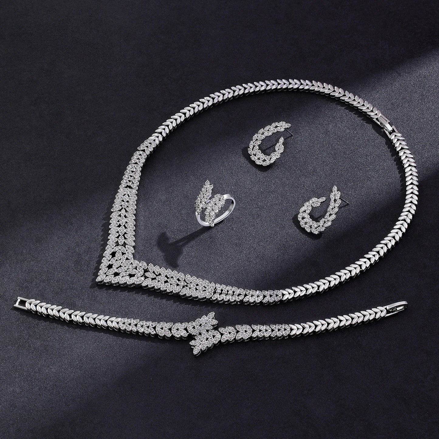 Wedding Jewelry Set Women Saudi Arabia, 4 Pieces Zirconia Bridal Necklace Set