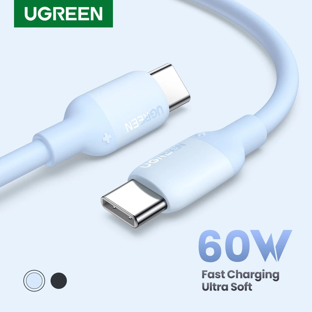 UGREEN 60W USB C To Type C Cable For iPhone 17 16 15 Fast Charging Cable For Macbook Xiaomi Samsung Liquid Silicone USB Cable