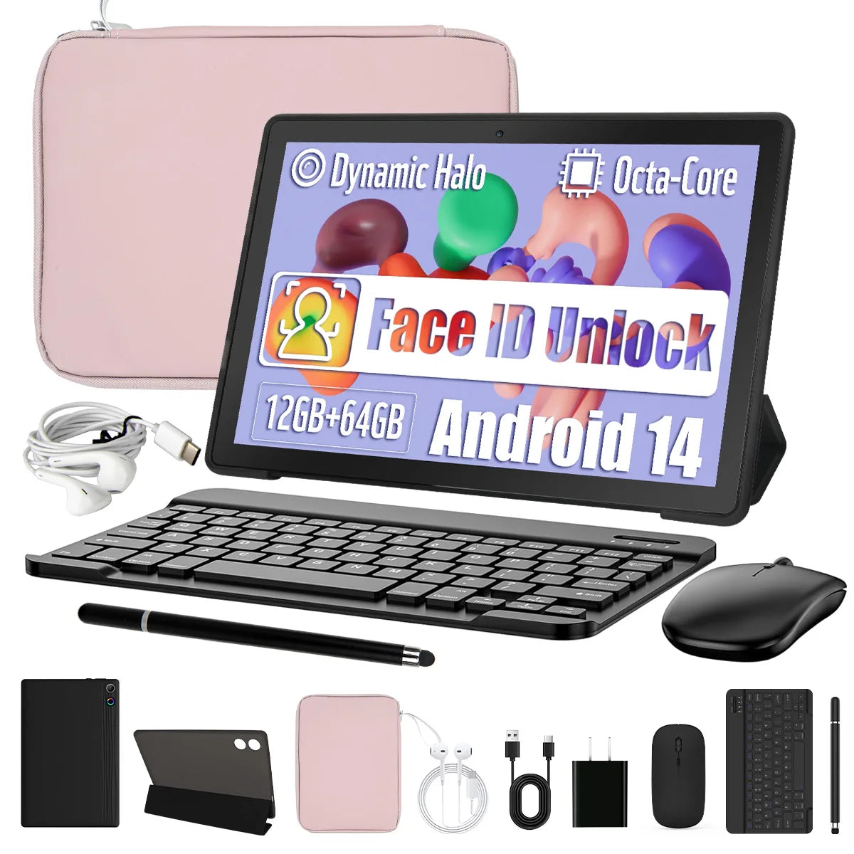 10" Android 14 Tablet, 12GB+64GB, 1TB Expand, w/ Keyboard, Mouse, Stylus & Bag