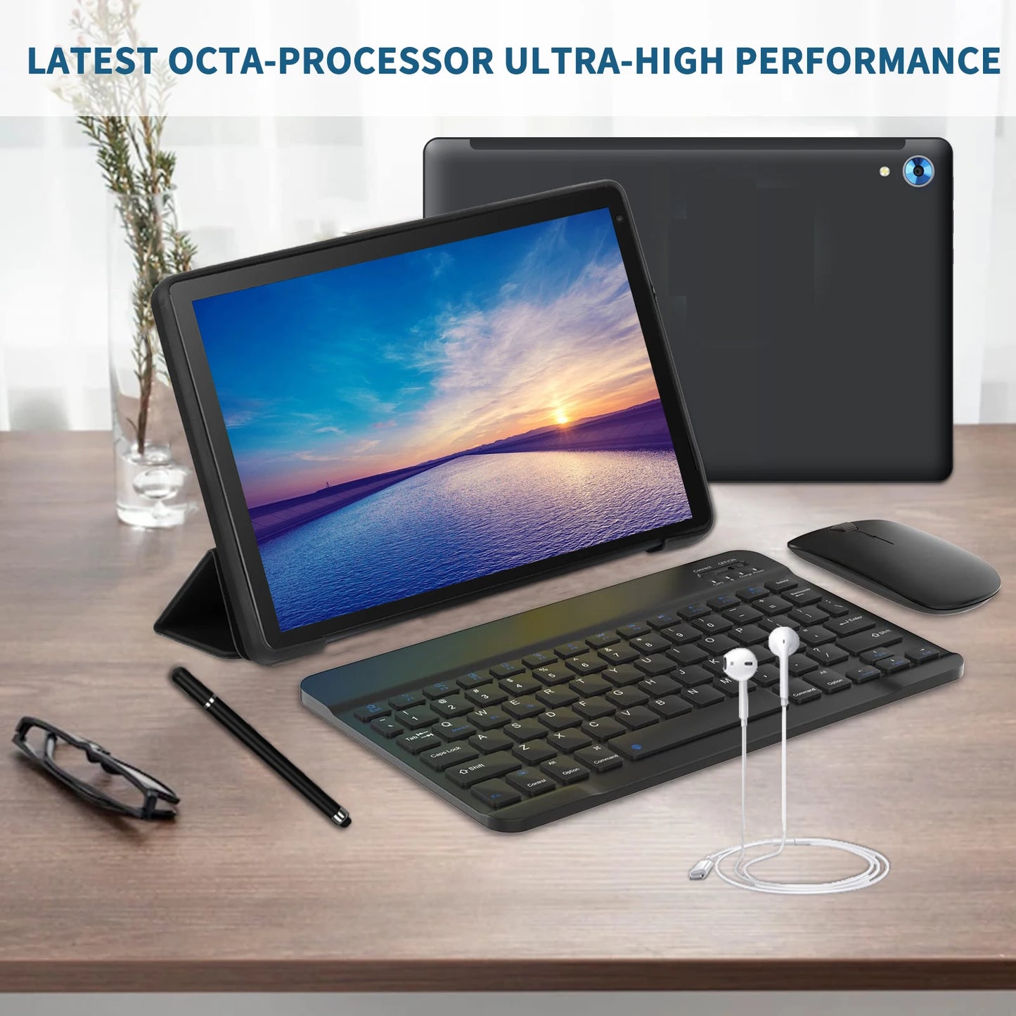 C108 10.1" Android 14 Tablet 10GB+128GB w/ Case Keyboard Mouse Stylus Headphones