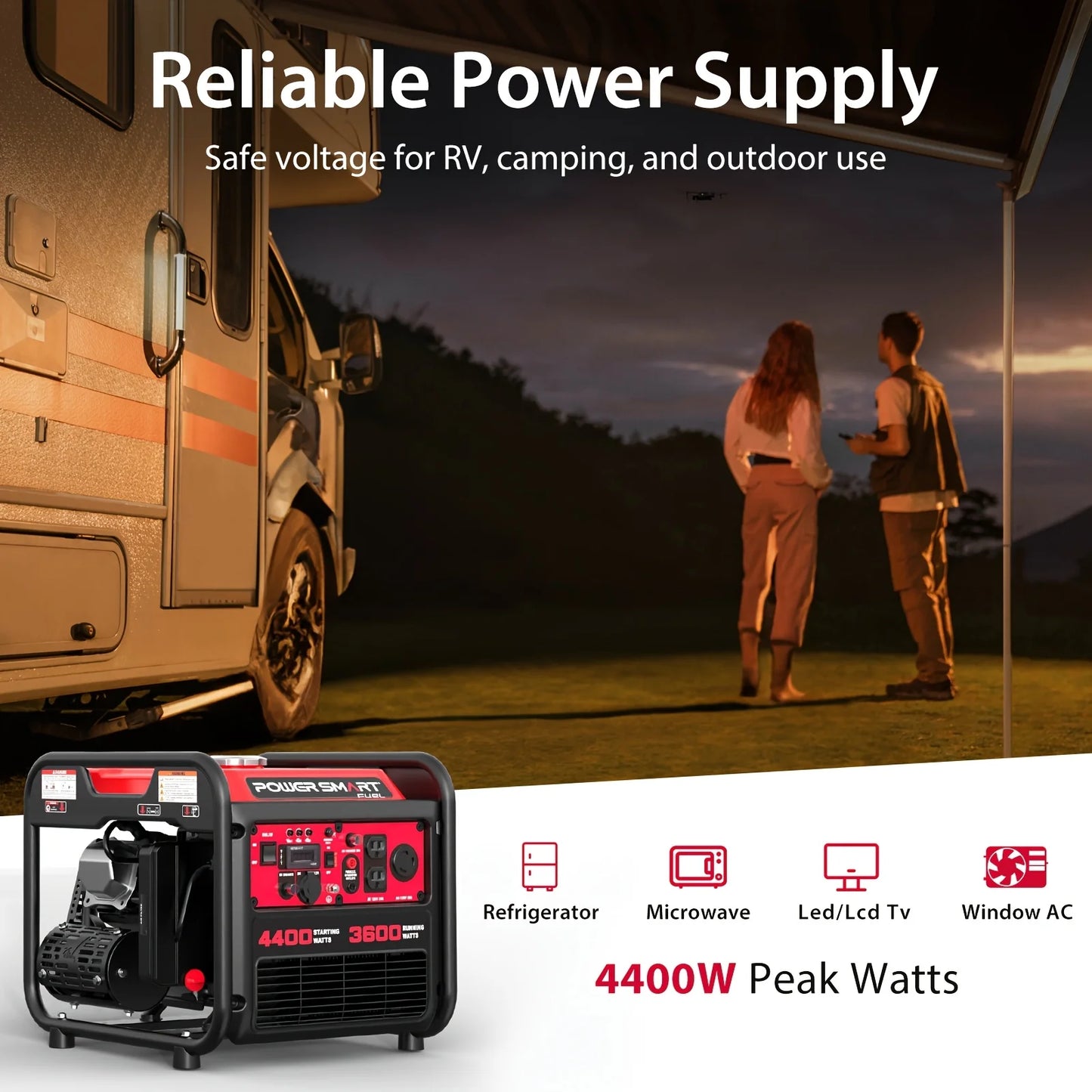 PowerSmart 4400W Portable Generator, Inverter Tech. RV 30A Outlet, Gas Powered