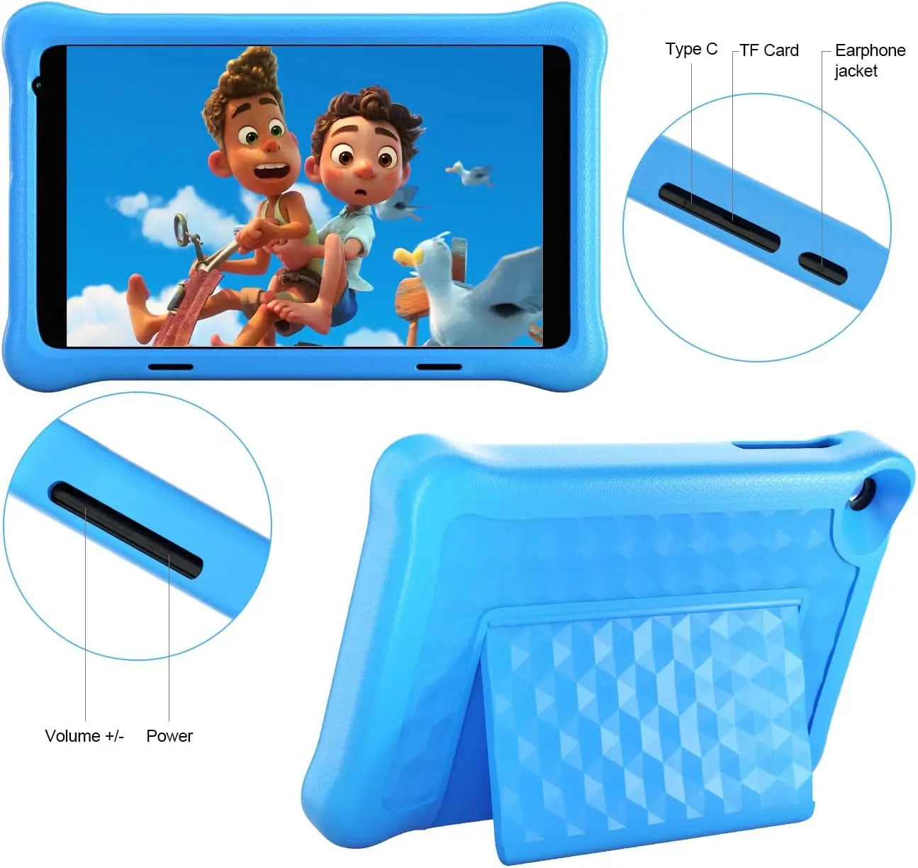 8" Kids Tablet Android 11 2GB+32GB Quad Core 5000mAh Eye-Protective w/ Case