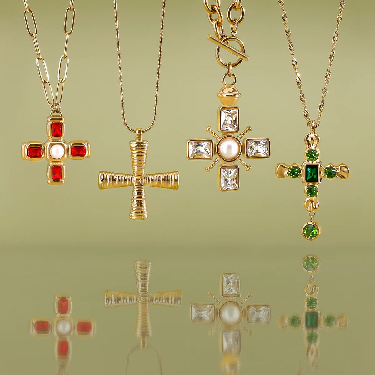 Uworld Delicate Colorful Bling Cubic Zirconia Cross Pendant Stainless Steel Luxury Necklace High-Grade Fashion Shiny Jewelry Gif
