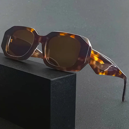 CATERSIDE Retro Polarized Sunglasses Men Polygon Large Acetate Frame Women's Sun Glasses Travel Driving Shopping UV400 Eyewear