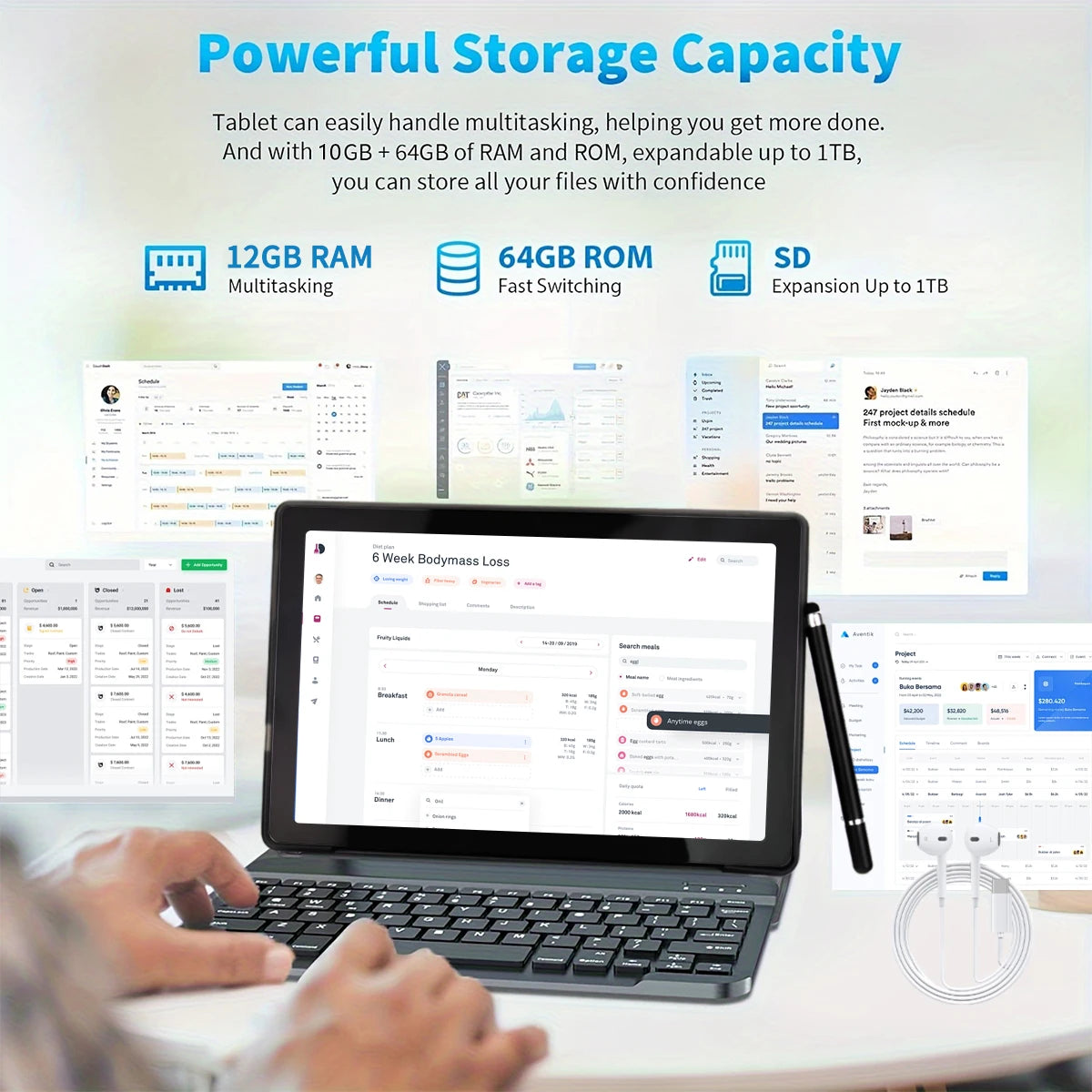 10" Android 14 Tablet, 12GB+64GB, 1TB Expand, w/ Keyboard, Mouse, Stylus & Bag