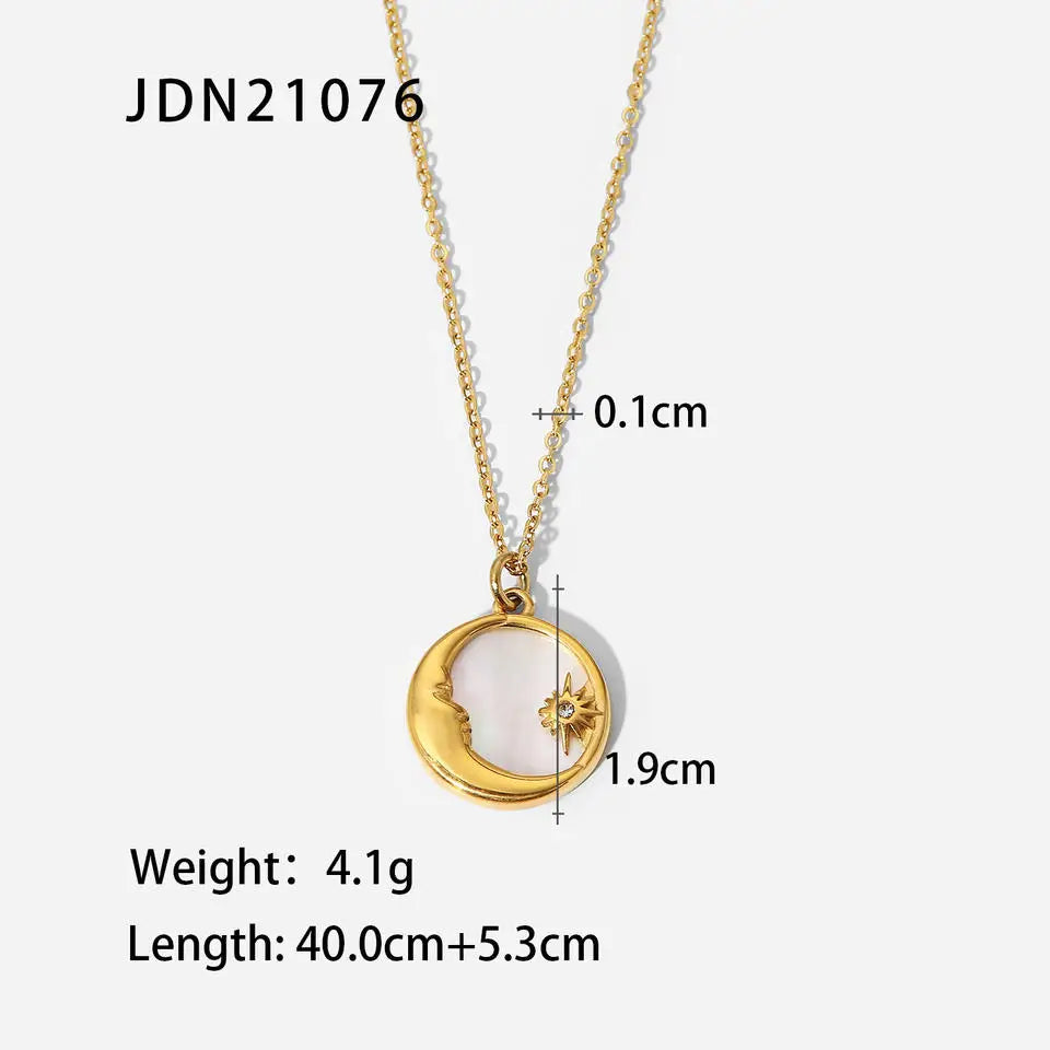 Uworld INS Stainless Steel White Shell Sun Necklace 18K Gold Plated Oval Sun Moon Shell Pendant Necklace Jewelry ожерелье Gift