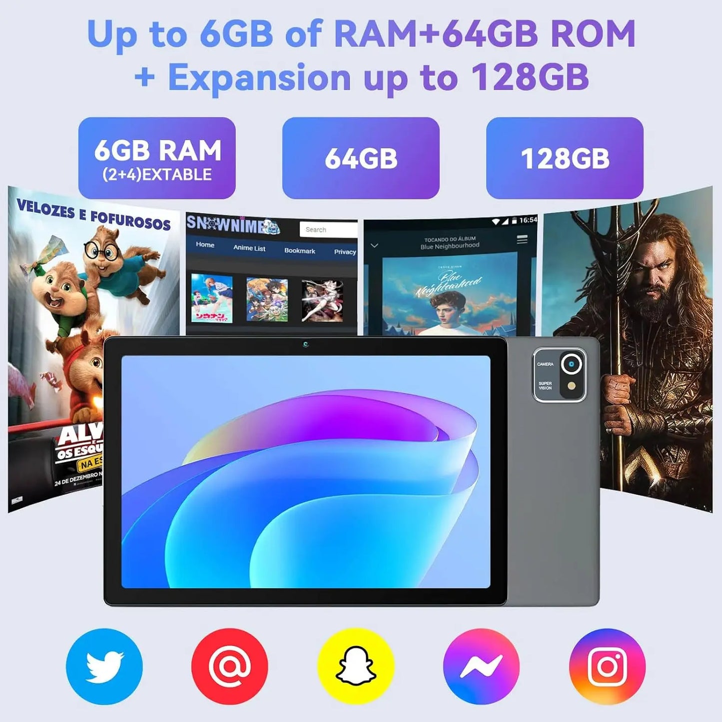 AEEZO MB1001 10" Android Tablet, 6GB+64GB, 5MP+8MP Camera, HD, WiFi, Bluetooth