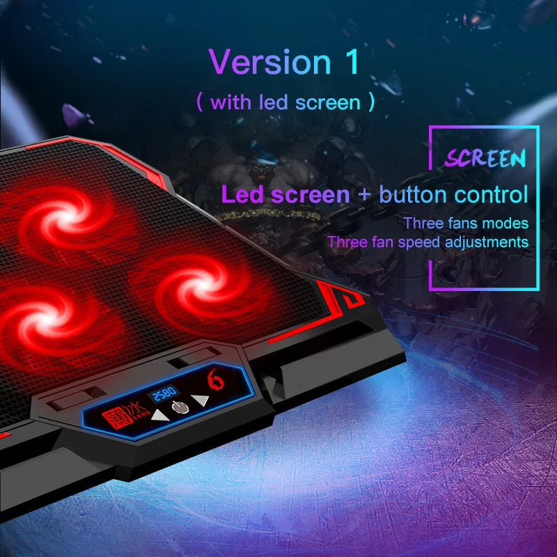 COOLCOLD 17in Gaming Laptop Cooler 6 Fan Led Screen Two USB Port 2600RPM Laptop