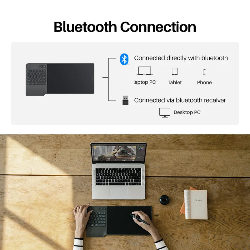 Inspiroy Keydial KD200 Tablet Battery-Free Pen, Digital Drawing Board w/Keyboard