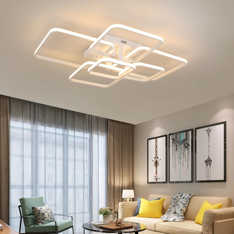 Modern Led Chandelier Living Room White Rectangle Acrylic Ceiling Chandeliers