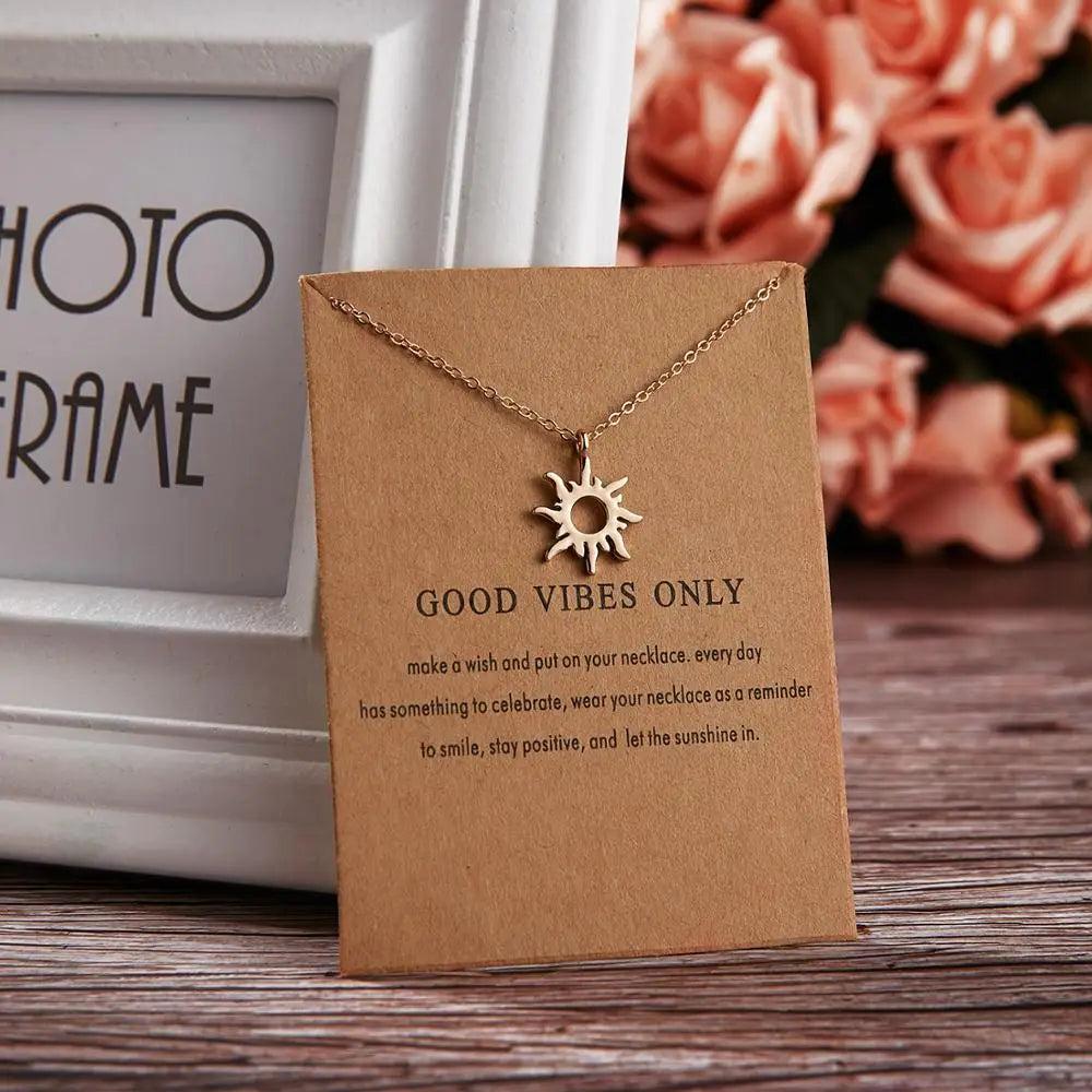 New Fashion Geometry Round Necklace Sun Leaf Cat ear Pendant Gold Color Chain Charm Necklace for Women Party Jewelry Accessories