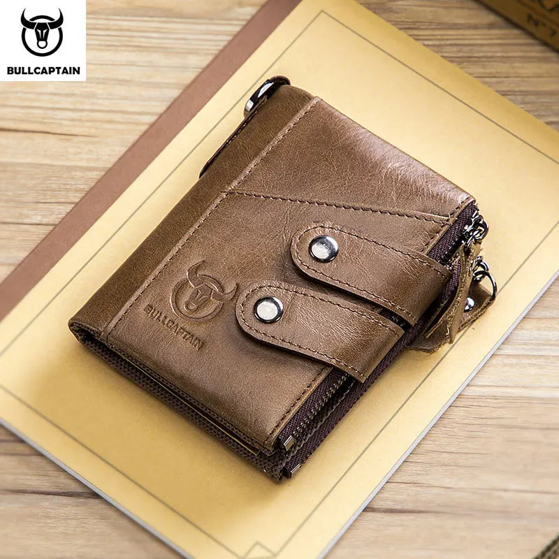 BULLCAPTAIN Men's Zipper Wallet Rfid Wallet Multifunction Storage Bag Coin Purse Wallet's Card Bags Genuine Leather Purse Male